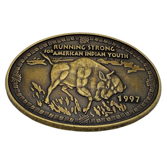 Running Strong Bison Buffalo Design For American Indian Youth Belt Buckle 1997 - Picture 1 of 2